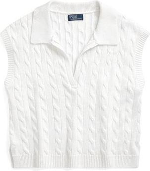 Ralph Lauren CROPPED CABLE SILK-BLEND POLO SWEATER