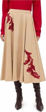 Cinq &agrave; Sept Floral Embroidered Rizzo Skirt In Khaki/cherry Rose