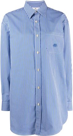 Etro striped logo-embroidered cotton shirt - women - Cotton - 42 - Blue