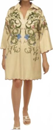 Celina Moon Long Sleeve Scalloped Hem Floral Dress In Multi