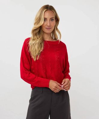 Esqualo Revna Batwing Lurex Sweater In Red