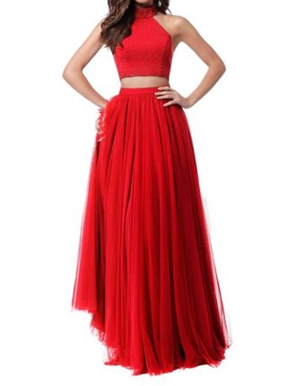 Sherri Hill Two-Piece Beaded Prom Dress In Red