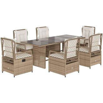 vidaXL Set Comedor De Jard&iacute;n 7 Pzas Con Cojines Rat&aacute;n Sint&eacute;tico Beige Vidaxl