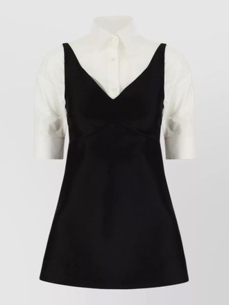 Balenciaga wool blend dress layered short sleeves v neckline