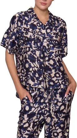 Melloday Easy Woven Pullover Shirt in Ivory Navy at Nordstrom, Size X-Small