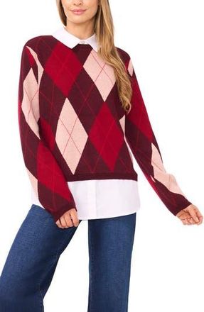 CeCe by Cynthia Steffe by Cynthia Steffe Pointelle Chevron Stripe Crewneck Sweater in Rich Burgundy at Nordstrom Rack, Size Xx-Small