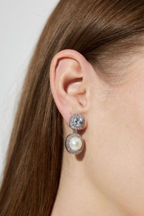 Self Portrait Earrings With Shimmering Crystals, Womens, Silver