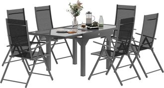 OUTSUNNY 7 Piece Outdoor Dining Set w/ Extendable Table and 6 Folding Chairs | TJ Hughes