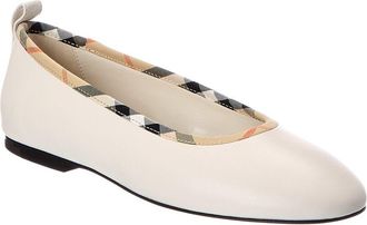 Burberry Check Trim Leather Ballerina Flat