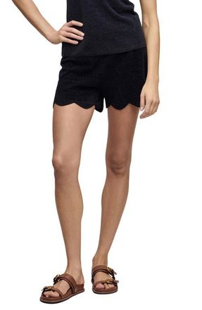 Barefoot Dreams CozyChic Ultra Lite Drawstring Scallop Lounge Shorts in Black at Nordstrom, Size X-Small