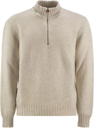 Kiton Kasjmier trui met halve rits en hoge kraag - Heren - Truien - Beige - Maat: L Kasjmier