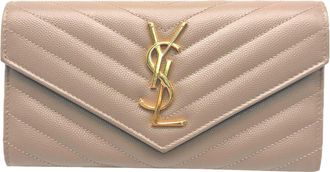 Saint Laurent Beige Leather Long Wallet (Bi-Fold) (Pre-Owned)