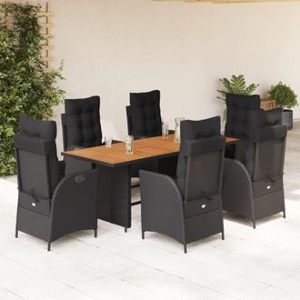vidaXL Set De Comedor De Jard&iacute;n 7 Pzas Y Cojines Rat&aacute;n Sint&eacute;tico Negro Vidaxl
