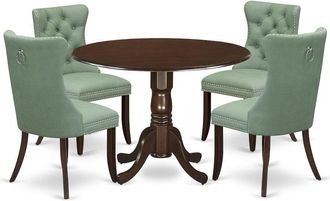 East West Furniture 5 Piece Dining Table Set Contains a Round Kitchen Table with Dropleaf