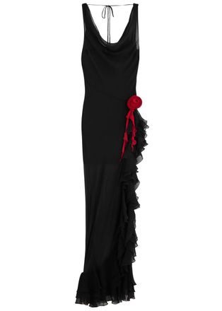 De La Vali DE LA Vali Azura Ruffled Sheer Silk-chiffon Maxi Dress - Black - 6 (UK6 /xs)