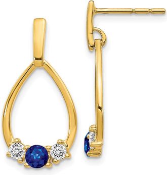 Diamond2Deal 14k Yellow Gold 1/3 Ct Lab Grown Diamond and Created Sapphire Dangle Teardrop Earrings