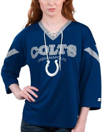Starter Womens Starter Royal Indianapolis Colts Rally Lace-Up 3/4 Sleeve T-Shirt at Nordstrom, Size Xx-Large