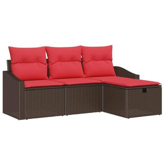 vidaXL Juego De Sof&aacute; 4 Uds. Marr&oacute;n Polirat&aacute;n Vidaxl