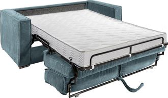 Vente-Unique Sof&aacute; cama de 3 plazas con apertura italiana de pana turquesa LORETO - Con base de l&aacute;minas anchas de 140 cm - Colch&oacute;n de 14 cm LORETO