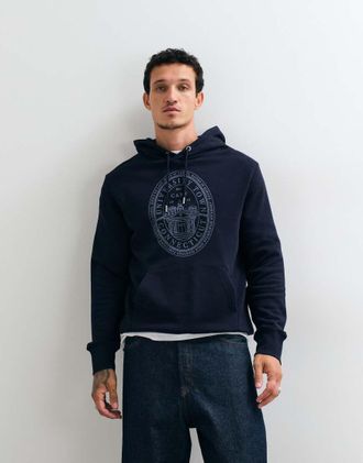 GANT Felpa con cappuccio blu navy con logo stile college sul petto