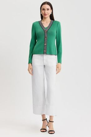 Ming Wang Family Savvy Contrast Trim Soft Knit Cardigan in Kelly Green at Nordstrom, Size X-Large