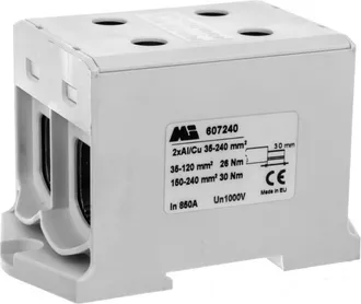 OEM Conector De Riel De 2 V&iacute;as 35-240 Mm2 Gris Euro Multiotl 240 2xal/cu 607240