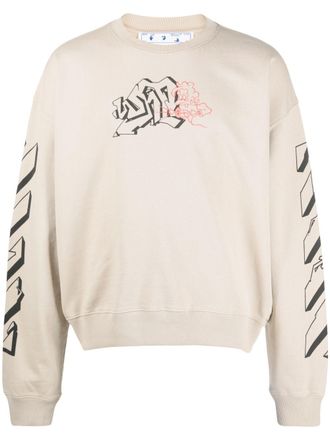 Off-white graffiti print crew-neck sweatshirt - men - Cotton/Spandex/Elastane - S - Neutrals