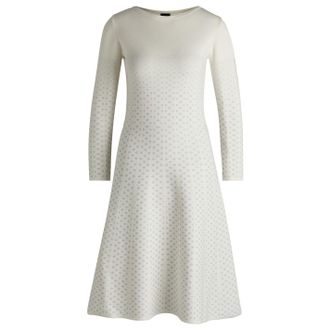 HUGO BOSS Womens Crew Neck Long Sleeve Midi Dress in Open Miscellans - Multicolour - Size 14 UK