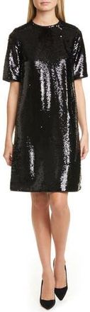 BOSS Dettia Short Sleeve Sequin Shift Dress in Black at Nordstrom Rack, Size 10