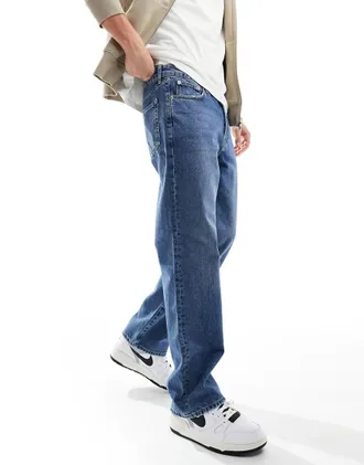 Only & Sons Fade loose fit jeans in mid wash blue