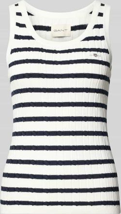 GANT Stricktop in Ripp-Optik mit Label-Stitching in Ecru, Gr&ouml;&szlig;e XXL