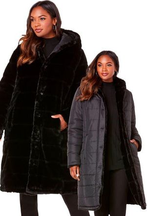 Roaman's Plus Size 2-In-1 Puffer And Faux Fur Coat in Black at Nordstrom, Size 12