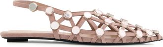 The Attico Grid Embellished Cut-out Suede Flats - Beige - 37 (IT37 / UK4)