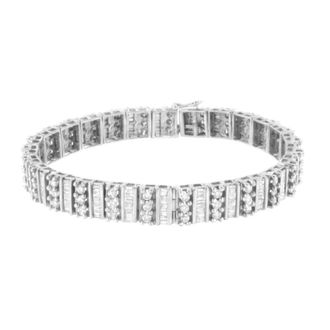 House of Brilliance 14k White Gold 4 7/8 Cttw Baguette & Round Brilliant-Cut Diamond Channel- & Prong-Set Tennis Bracelet (I-J color, I1-I2 clarity) - 7.25
