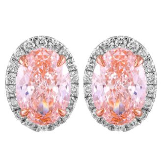 Diamond2Deal 14k White Gold Vivid Pink Oval Cut 3.25 Ct Lab-Grown Diamond Halo Stud Earrings