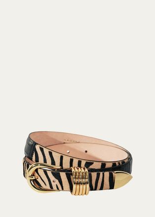 D&eacute;hanche Hollyhock Zebra-Print Calf Hair Belt