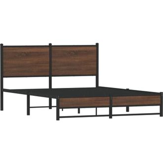 vidaXL Metal Bed Frame without Mattress Brown Oak 140x190 cm vidaXL