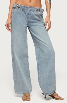 Edikted Buckled Wide Leg Jeans in Light-Blue-Washed at Nordstrom, Size X-Large