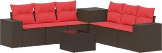 vidaXL Juego De Sof&aacute; 8 Uds. Marr&oacute;n Y Rojo Rat&aacute;n Sint&eacute;tico Y Acero Vidaxl