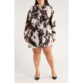 Nordstrom Long Sleeve Faux Wrap Dress in Black- Ivory Celeste Abstract at Nordstrom, Size 1X