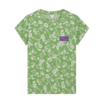 Loewe Slim T-shirt met bloemenjacquardpatroon - Dames - Tops - Groen - Maat: S Katoen
