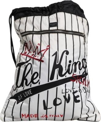 Dolce & Gabbana Black White Striped Polyester Drawstring Backpack Mens Bag (Pre-Owned)