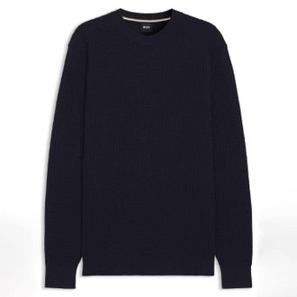 HUGO BOSS Heren Boss H-Imberto katoenen trui met gebreide structuur in donkerblauw