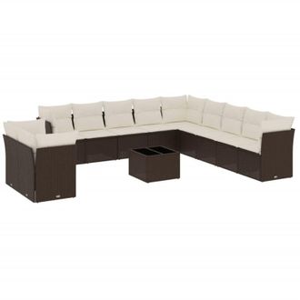 vidaXL Set De Sof&aacute;s De Jard&iacute;n Y Cojines 12 Pzas Rat&aacute;n Sint&eacute;tico Marr&oacute;n Vidaxl