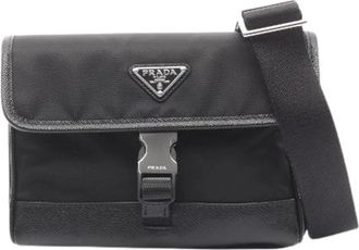 Prada Pre-owned RE Nylon Tessuto Saffiano Schoudertas - Heren - Vintage Schoudertas - Zwart - ONE Size - Nylon - Vintage