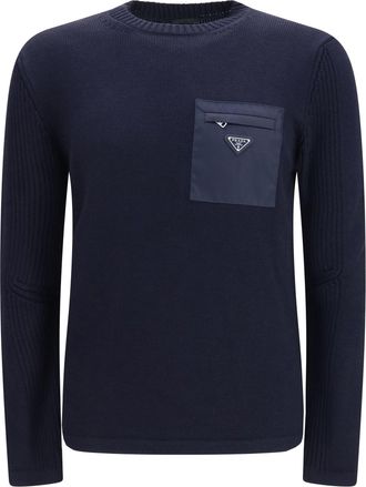 Prada Mens Sweater Virgin Wool Blue Fleece (ovis Aries)