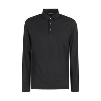 Zanone Polo Shirts, male, Black, Size: 2XL Black Cotton Button-Up Sweater