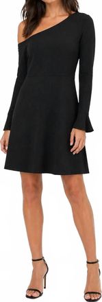 LIKELY One Shoulder Bell Sleeve Dress In Black