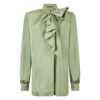 Alberta Ferretti Overhemden, Dames, Groen, L, Polyester, Blouse met strikkraag