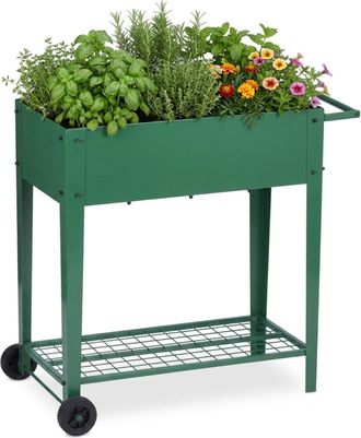 Relaxdays Relaxdays Jardinera Elevada Con Estante Y Ruedas Para Jard&iacute;n, Balc&oacute;n/terraza, 80x85x50 Cm, Verde